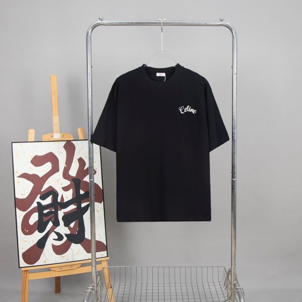 Celine T-shirt With A White Embroidered Logo On The Chest Black