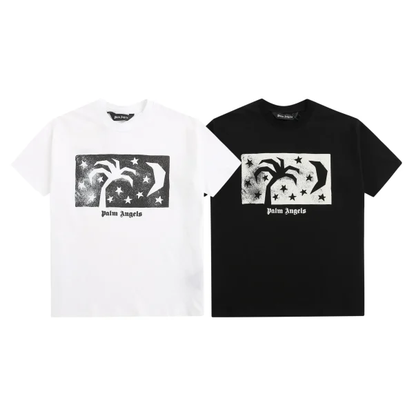 Palm Angels Graphic Print Crew Neck T-Shirt Black