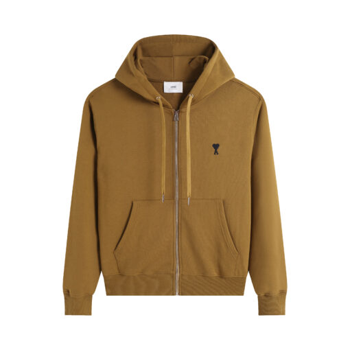 Ami Paris Ami De Coeur Zip-Up Hoodie Beige