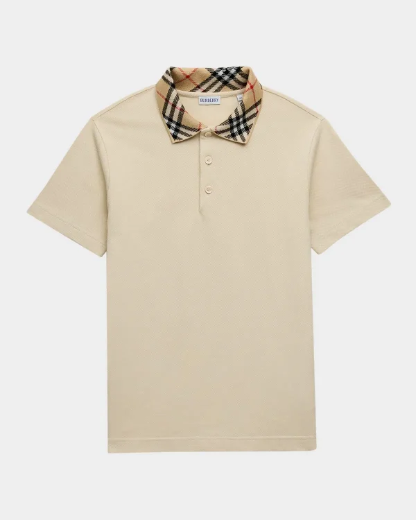 Burberry Cody Check-Collar Polo T-Shirt Beige