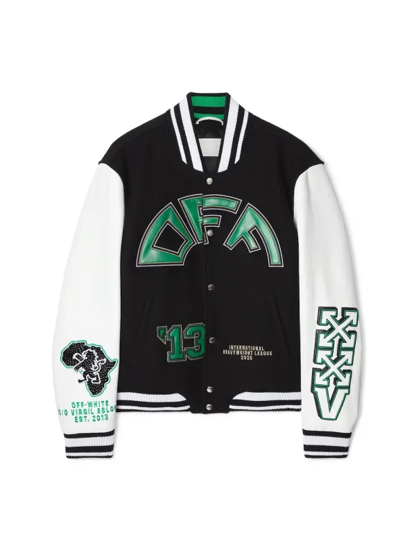 Off-White crocodile wool/leather varsity jacket