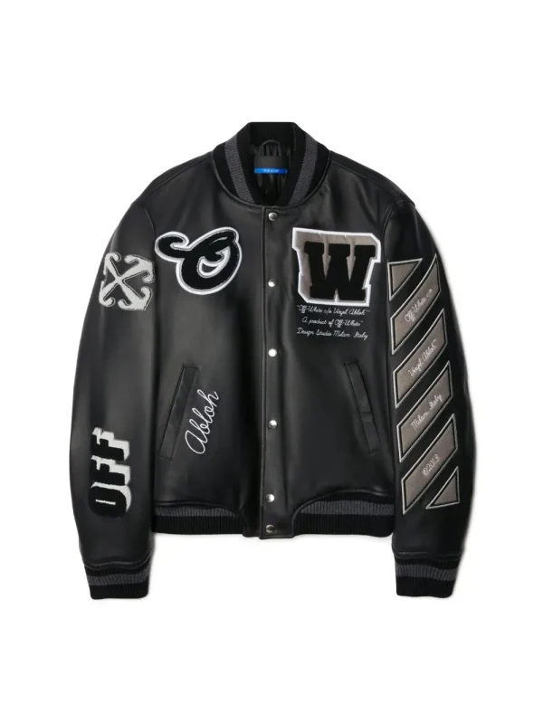 Off-White full leather varsity jacket black