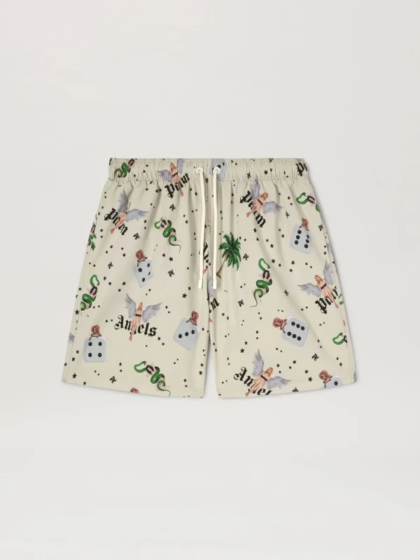 Palm Angels Pin up Swim shorts IVORY/MULTICOLOR