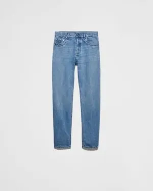 Prada Herringbone Pattern Pants Denim Blue