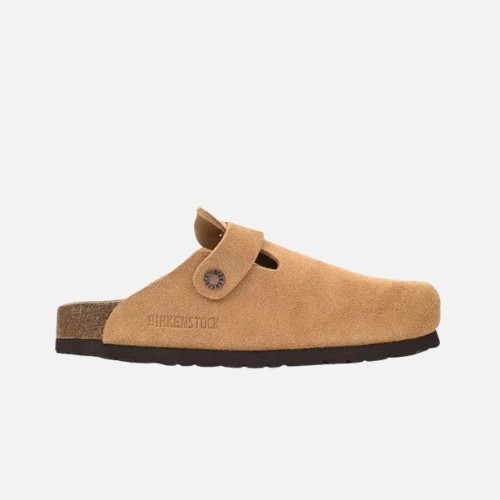 Birkenstock Boston Suede Cork Brown Pattern Footbed