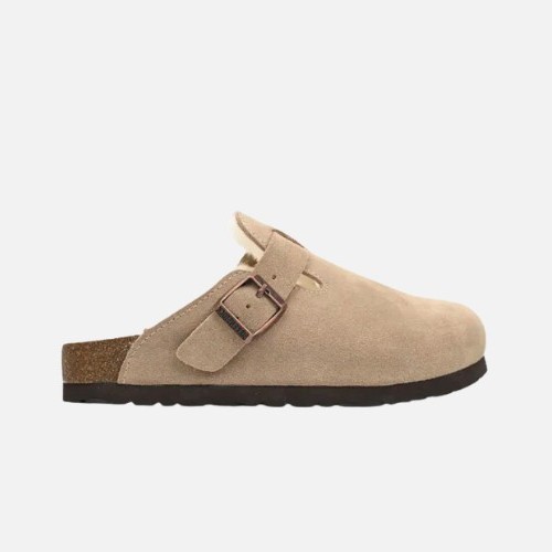 Birkenstock Boston Shearling Coin Suede Stone