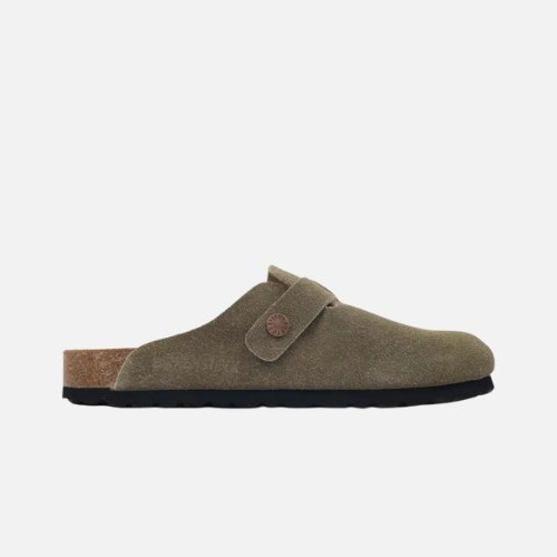 Birkenstock Boston Closed Toe Slides Grey Green