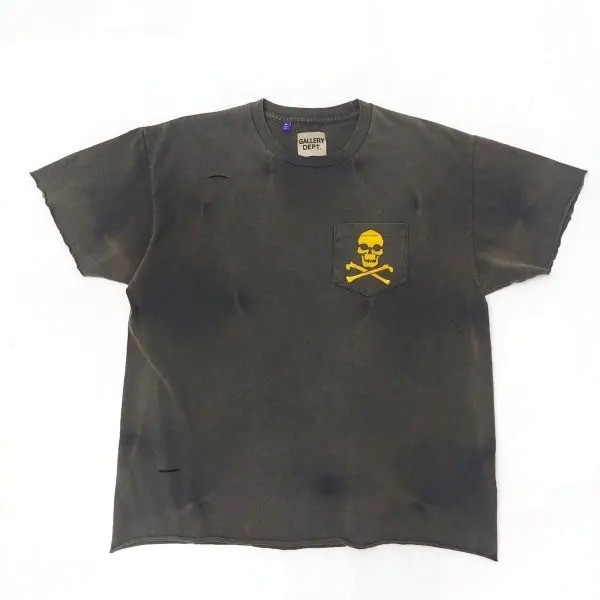 Gallery Dept. Skull Crossbones Print Distressed T-Shirt Black