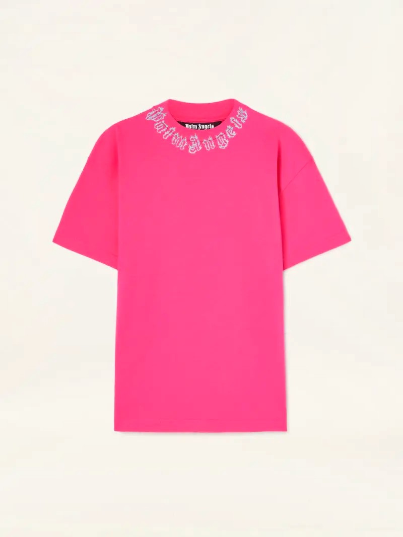 Palm Angels Flame logo T-shirt FUCHSIA – LIGHT BLUE