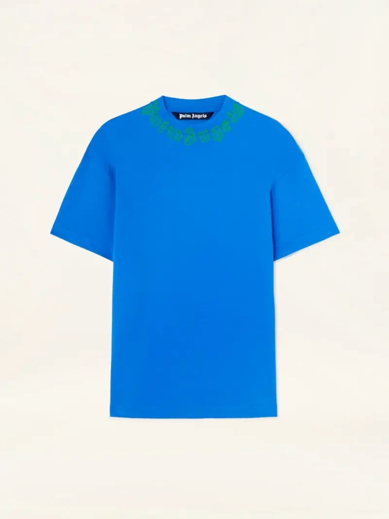 Palm Angels Flame logo T-shirt BLUE – GREEN