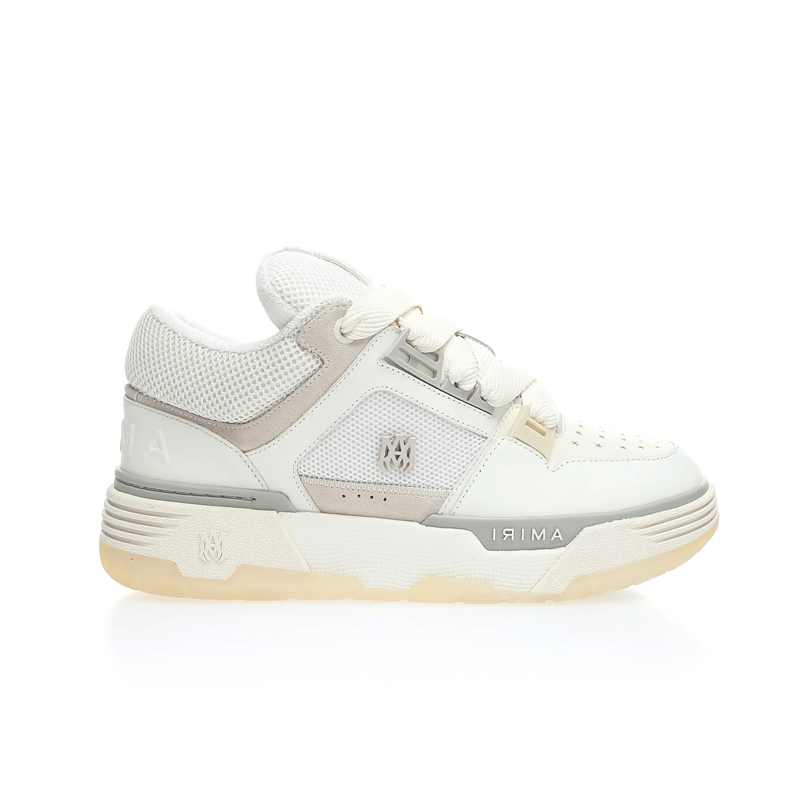 Amiri MA-1 Low-Top Sneakers – White & Silver Luxury Skate-Inspired Shoes